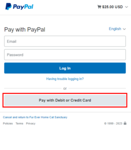 PayPal Checkout Pay with Debit or Credit Card option